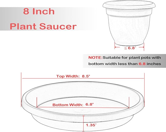 NIMYAU 5 Pack Plant Saucer 8 Inch, Flower Pot Saucers Plant Trays for Pots, Plant Plates to Catch Water Indoor Plants, Plastic Planter Tray for Indoors, Planting Trays