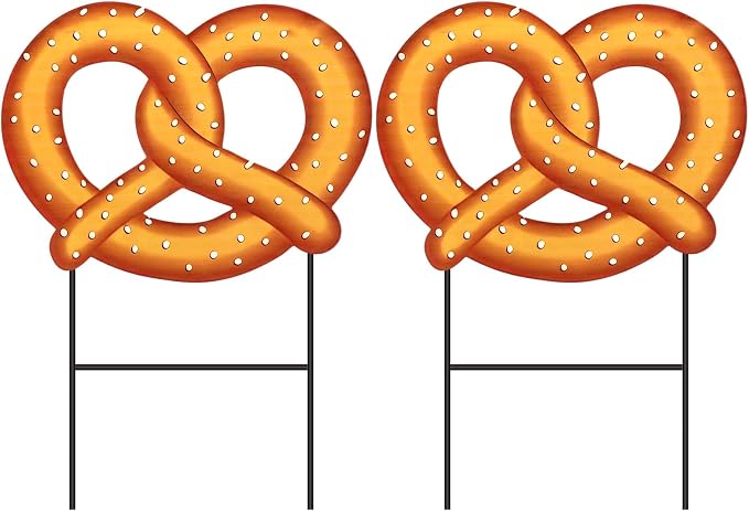 Amyhill 2 Pcs Oktoberfest Pretzel Yard Sign Stakes, 25 Inch Metal Beer Festival Outdoor Decor, German Bavarian Party Yard Signs, Oktoberfest Themed Patio Lawn Walkway Decorative Garden Stakes