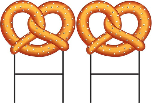 Amyhill 2 Pcs Oktoberfest Pretzel Yard Sign Stakes, 25 Inch Metal Beer Festival Outdoor Decor, German Bavarian Party Yard Signs, Oktoberfest Themed Patio Lawn Walkway Decorative Garden Stakes