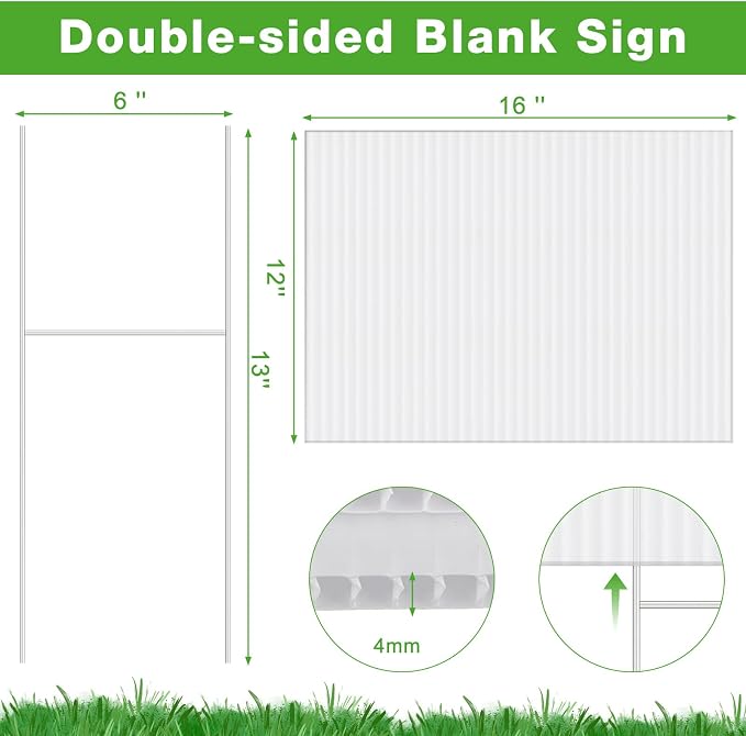 Tuanse 20 Pack Blank Yard Signs with Stakes 16x12 Inch Double Sided Corrugated Plastic Board Custom Lawn Signs for Garage Sale Real Estate Open House Advertising Rent Guidepost Birthday Party(White)
