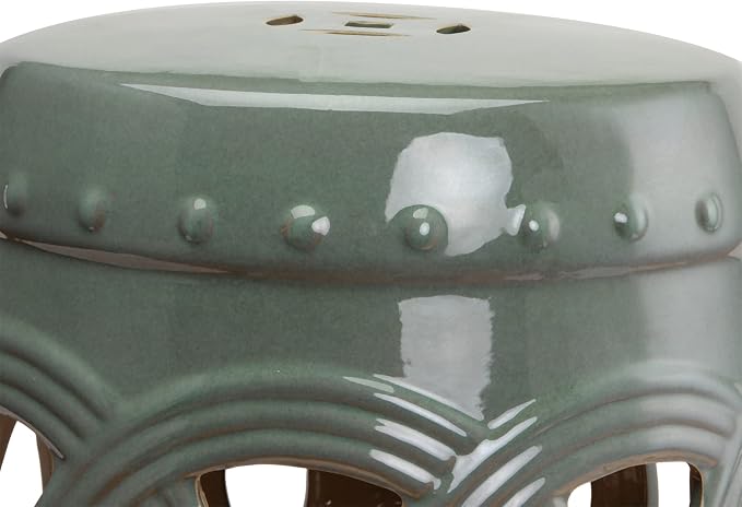Outsunny 14" x 17" Ceramic Garden Stool with Double-Coin Knotted Ring Design & Strong Glazed Material, Decorative Outdoor Stool, Home Collection, Green
