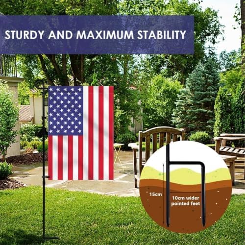 2PC Garden Flag Holder Stand, Weather-Proof Yard Flag Pole Black Metal Powder-Coated Flagpole with Tiger Clip and Rubber Stopper for Garden Flags Outdoor Decorations - Image 2