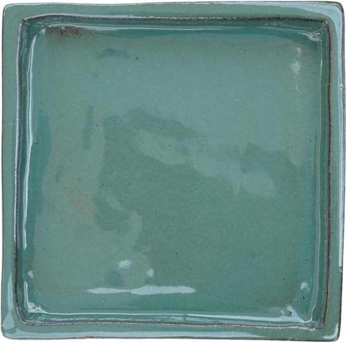 11.5 Inch Plant Saucer (Ceramic) - Square Green Cream Flower Pot Tray - Handcrafted, Durable Planter Base