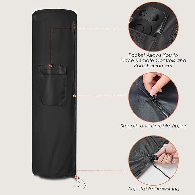 Electric Patio Heater Cover for Nessxa 36inch Infrared Heater, Waterproof Tower Space Heater Cover for Patio Outside Home Use - 11"Dx8"Wx37"H