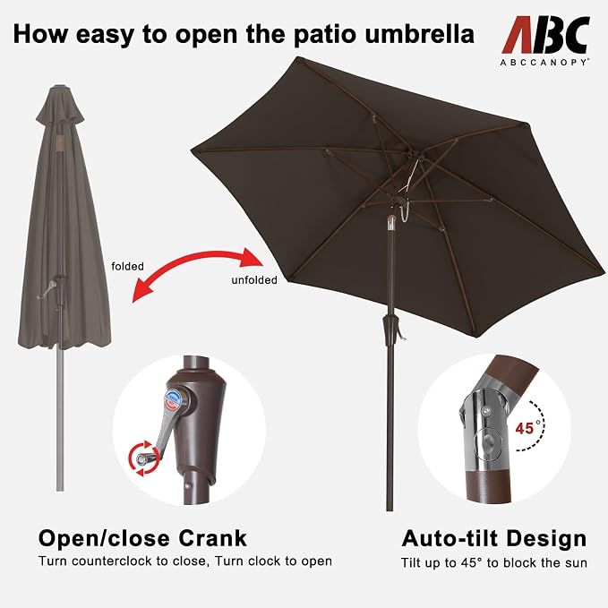 ABCCANOPY 7.5FT OutdoorPatio Umbrella, UV Protection Table Umbrella w/Crank for Easy Set Up, 1 Tier,Suitable for Garden, Lawn, Deck & Backyard (Brown)