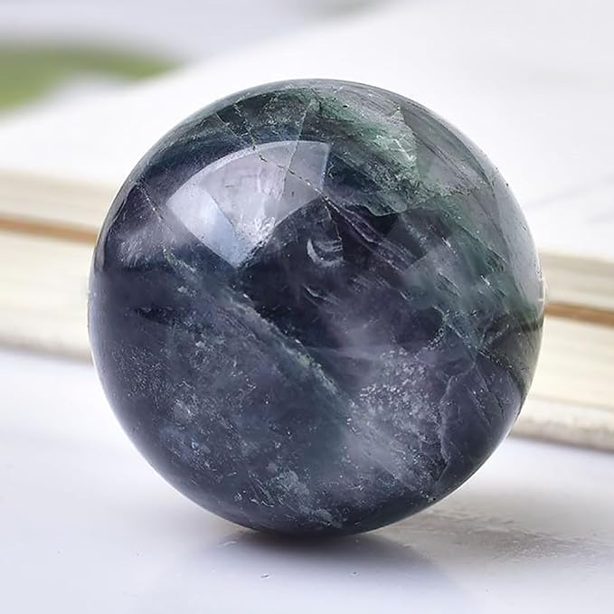2.4-2.8 inch Natural Fluorite Crystal Ball with Stand, Hand Polished Rainbow Fluorite Divination Sphere, Reiki Healing Stone Ball, Home Art Decor Ornament, Spiritual Collectible Gift