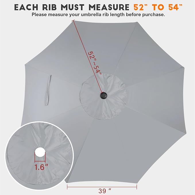 Blissun 9ft Patio Umbrella Replacement Canopy, Market Umbrella Top, Outdoor Table Umbrella Canopy for 8 Ribs, Canopy Only