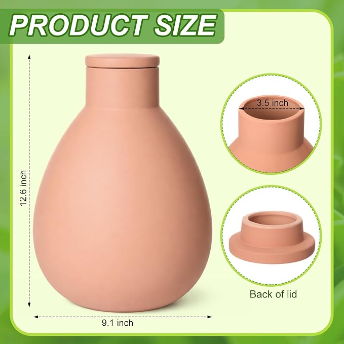 2 Gallon Large Olla Terracotta Watering Pots with Lid Self Watering Pots Water Dripper Automatic Plant Irrigation Devices System Vacation for Gardens Raised Beds Indoor Outdoor Plants