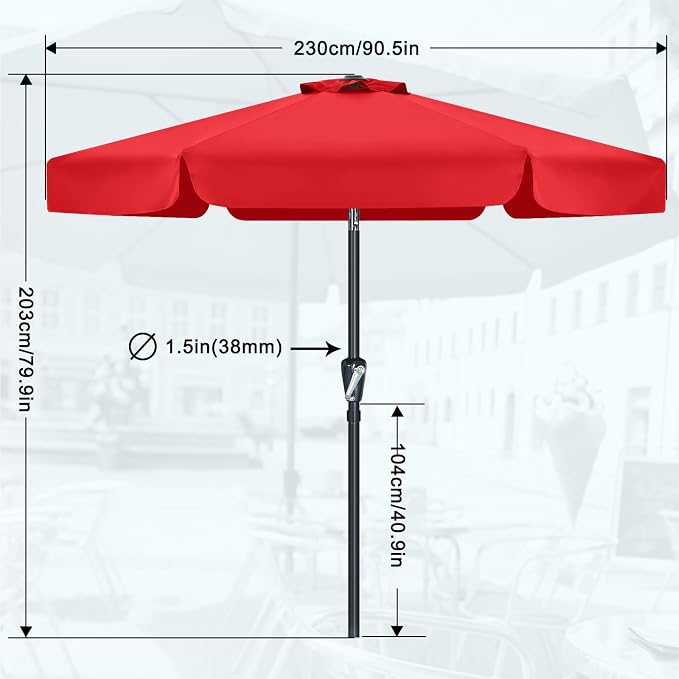 MASTERCANOPY 7.5ft Patio Umbrella with Valance, Crank and Tilt – 6 Ribs Outdoor Market Umbrella, UV/Fade Resistant, Waterproof Canopy with Wind Vent for Garden, Deck, Backyard, Pool (Red)