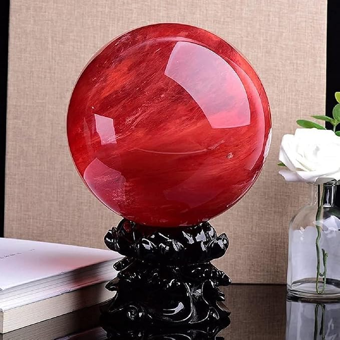 GYKLE 4 Inch Red Crystal Ball with Stand, Large Natural Crystal Ruby Sphere | for Meditation, Healing, Feng Shui, Divination, Home Decoration, Gift Box