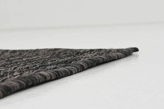 Unique Loom Collection Casual Transitional Solid Heathered Indoor/Outdoor Flatweave Area Rug (2' x 6' 1" Runner, Black/Ivory)