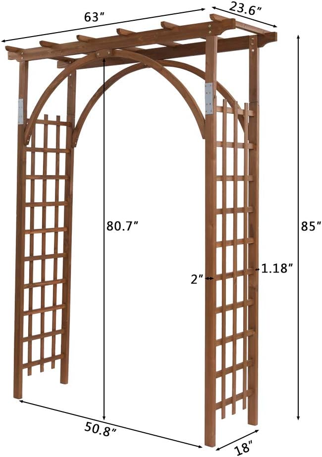 VINGLI 85in Wooden Arbor Garden Arch, Wedding Arch for Ceremony, Wood Trellis for Plant Climbing, Christmas Decor Pergola for Garden Backyard, Lawn