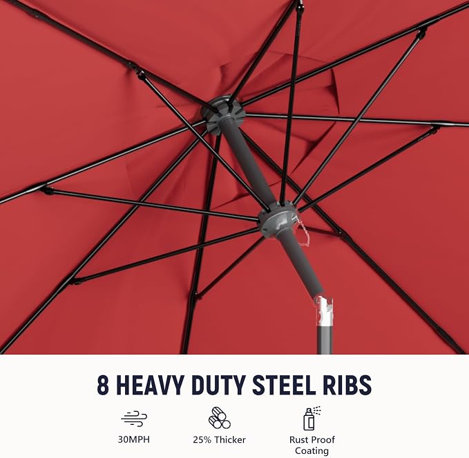 Outdoor Patio Umbrella with One Push Button Tilt and Crank, 8 Sturdy Ribs Market Table Umbrella
