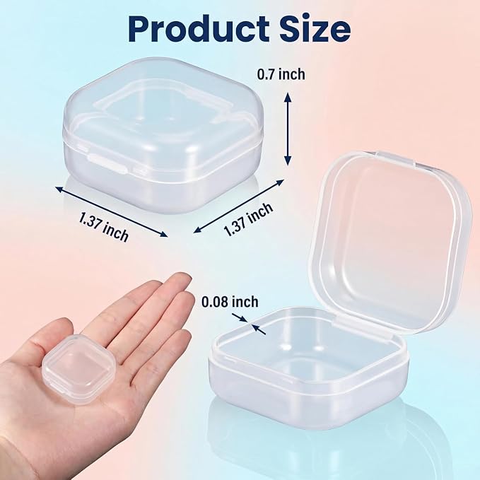 SATINIOR 200 Pcs Clear Plastic Beads Storage Containers Box Small Clear Boxes with Hinged Lid Plastic Arts Case Mini Square Crafts Storage Organizers for Small Items (1.37 × 1.37 × 0.7inch)