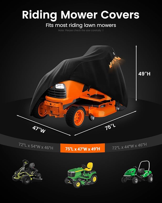 FORSPARK Riding Lawn Mower Cover – Waterproof & UV-Resistant High-Density Oxford Fabric, Fits Decks Up to 47", Windproof & Tear-Resistant Outdoor Protection with Storage Bag
