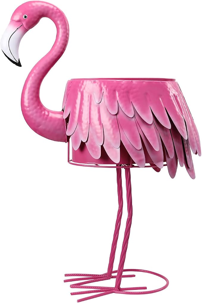 Metal Standing Flamingo Planters with Drain Hole Flamingo Flower Holder Large Planter Pots for Indoor Outdoor Lawn Garden Yard Decor