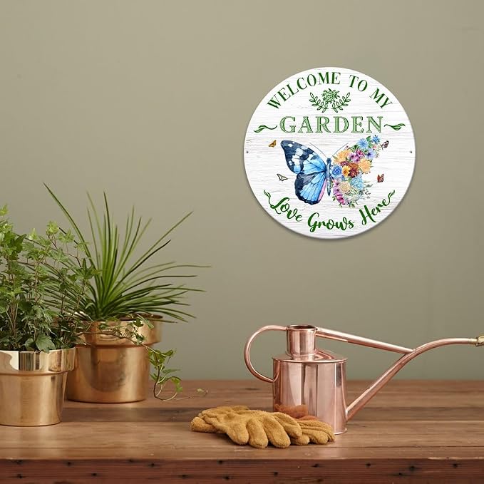 MeMate Garden Sign Outdoor Decorations, 12 inches Metal Signs Decor Outside, Gardening Gifts for Family Friends Gardeners, Rustic Plaque for Potting Shed, Flowers Vegetable Gardens (03)