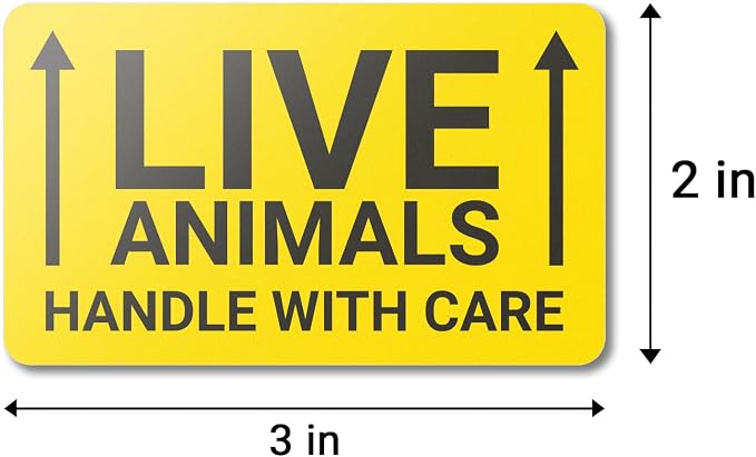 Live Animal Labels (3 x 2 Inch, Yellow - 300 Labels) Animal Care Stickers - Handle with Care for Shipping & Handling Instructions, Shipping Live Animals & Airline Cargo Crates