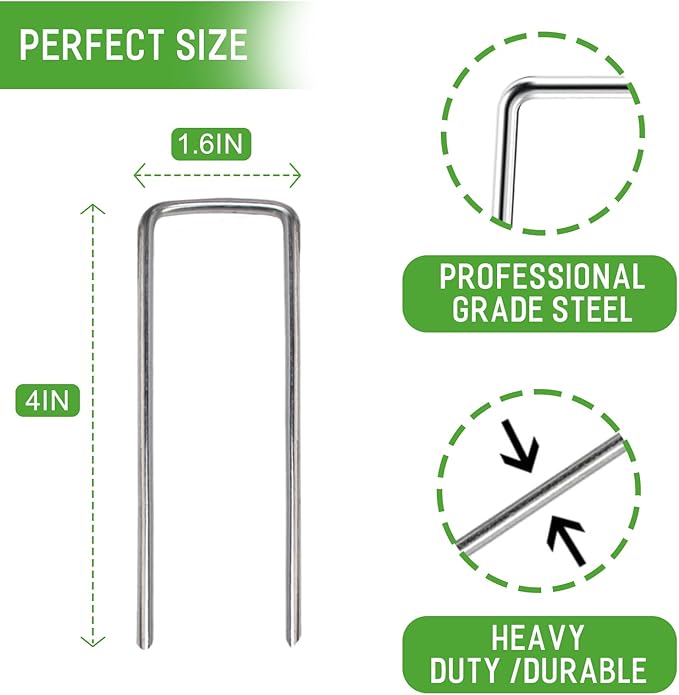 Landscape Staples Galvanized Garden Stakes,4 inch 200 Pack 12 GaugeHeavy Duty Garden Pins for Fences, Lawns, Weed Barriers and Landscape Fabrics, Irrigation Hose,Yard Lawn, Landscape Fabric.