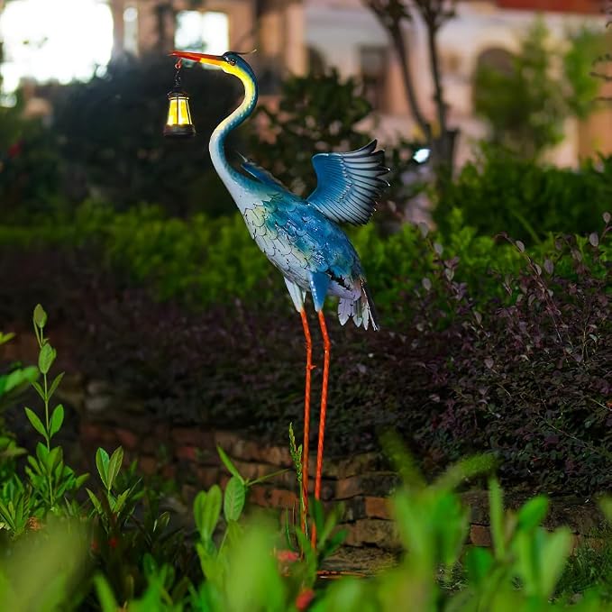 DREAMSOUL Solar Garden Statues 40.6 Inch Tall Heron Outdoor Statues, Metal Crane Statue for Garden, Patio, Yard Decor