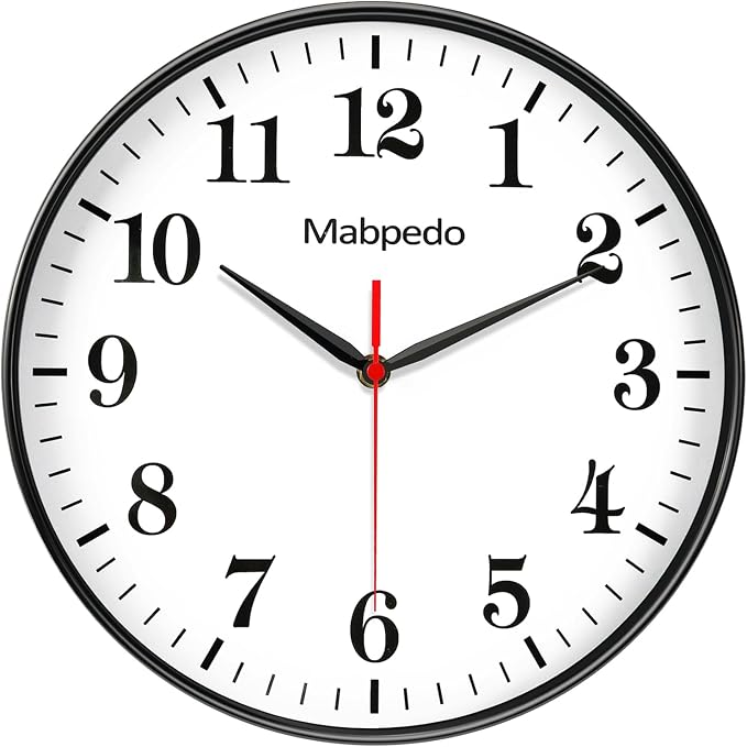 12 Inch Wall Clocks Battery Operated, Modern Wall Clock, Large Number Classic Silent Non Ticking Analog Decorative Wall Clocks for Living Room Bedroom Kitchen Gym Office Outdoor Clock, Black