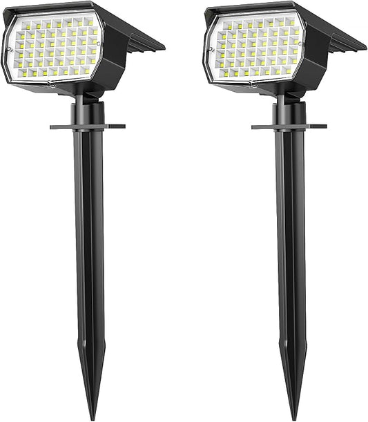 WENATY Solar Spot Lights Outdoor Waterproof IP65, 2 Pack Landscape Spotlights with 46 LEDs, 3 Modes Auto On/Off Solar Powered Flood Lights for Outside Pathway, Yard, Garden, Walkway (Cool White)