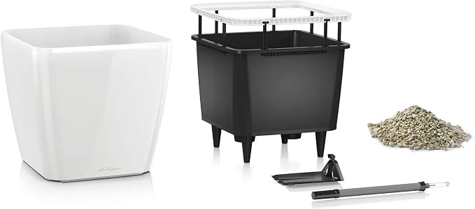 Lechuza Quadro LS 21 Shiny Taupe High Gloss, Self-Watering Square Planter, H7.9 L8.3 W8.3 in