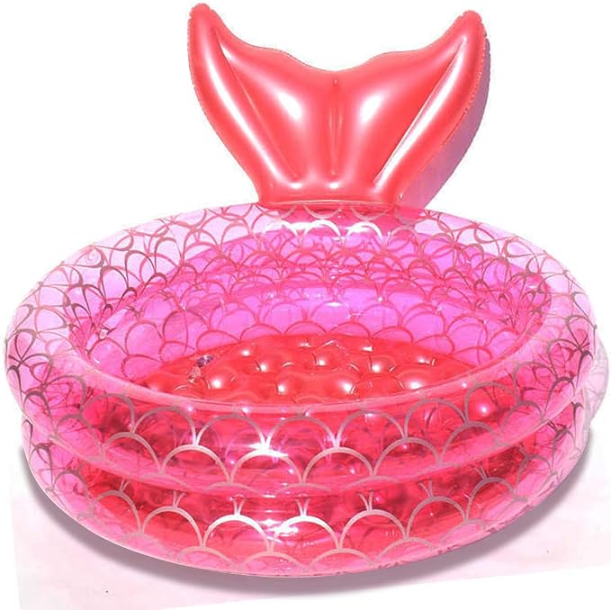 Inflatable Backyard Kiddie Mermaid Pools, Garden Round Swimming Pool for Kids, Kiddie Paddling Pool Indoor&Outdoor Baby Ball Pit Pool (35 inch)
