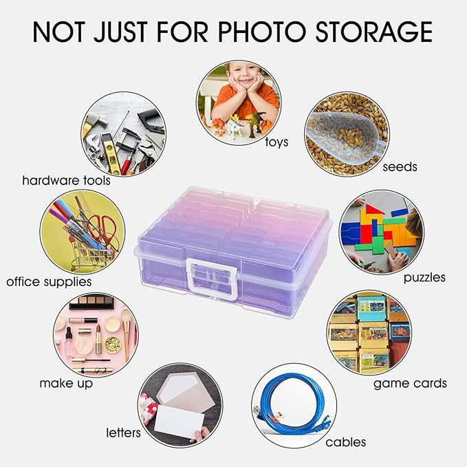 4" x 6" Plastic Photo Storage Case with 16 Inner Photo Containers Boxes Greeting Cards Containers Boxes Storage, Seed Storage Perfect for Storing Pictures,Photos and Cards (Pink & Purple)