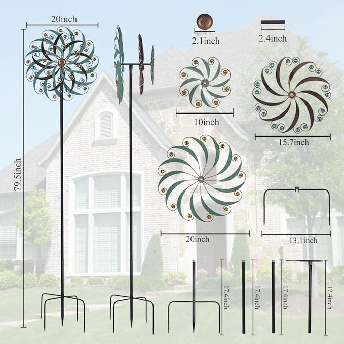 Stargarden Large Metal Wind Spinners for Outdoor, Metal Yard Art Wind Sculptures & Spinners for Yard and Garden Decorations (20x80 Inches) | Metal Yard Art Wind Sculptures & Spinners for Yard and Garden Decorations ,20x80 Inches