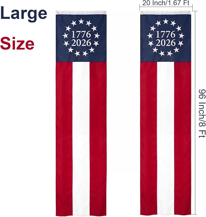 TOPFLAGS 250th Anniversary Door Decorations 20x96 Inch 2 Packs Large 1776 2026 4th of July Decorations Outdoor Hanging Betsy Ross 13 StarBunting American Banner Red White and Blue Decorations for Memorial Day Veterans Day