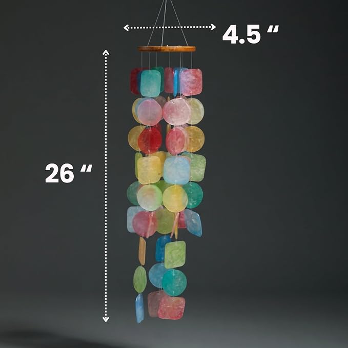 Solange & Frances Colorful Beachy Home Decor Wind Chimes for Outside. Capiz Shell Wind Chimes, Relaxing Beach Gift for Women, Gifts for Mom and Birthday Gifts for Women