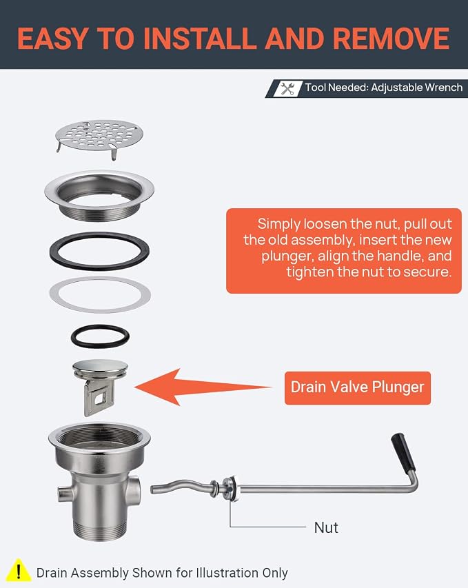 Twist Waste Drain Valve Plunger with O Ring, Commercial Sink Drain Plunger, Valve Drain Stopper Replacement Accessory for 3 & 3.5 Inch 3-Tier Sink Twist Waste Drain
