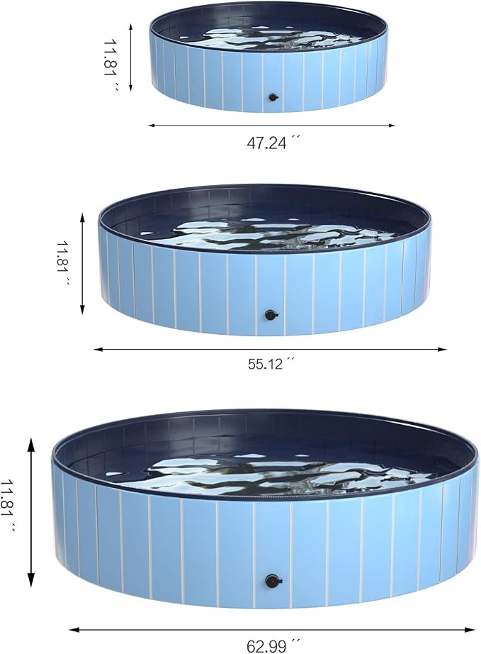 Pet Bath Pool Foldable Pet Swimming Pool PVC 55'' x 12'' Indoor &Outdoor Bathing Tub for Large Dogs Cats Kids,Blue