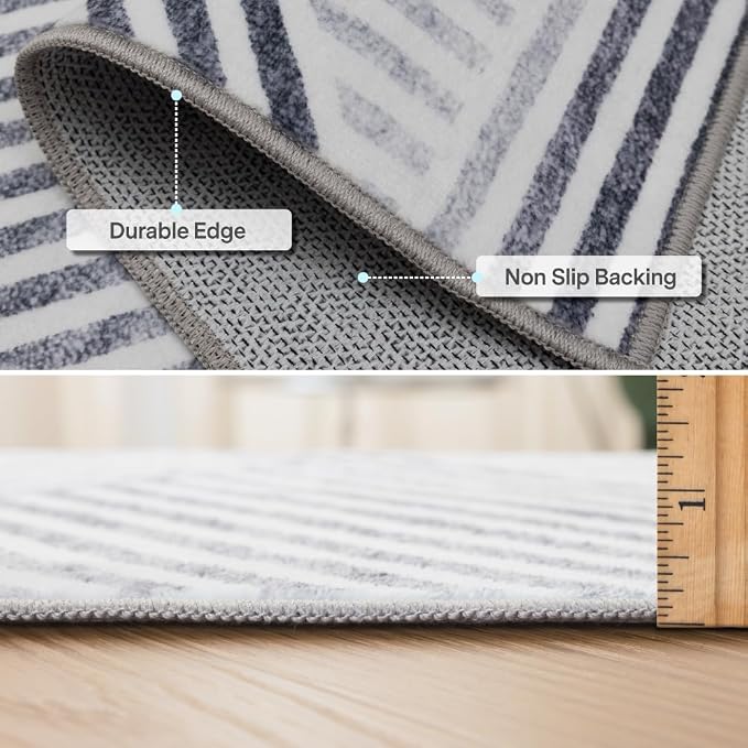 Machine Washable Area Rug - Living Room Bedroom Bathroom Kitchen Entryway Office - Padded Crease Free Stain Resistant Premium - Modern Geometric Contemporary- Miles- Gray - 2'x 3'