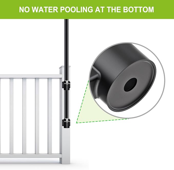 Heavy Duty Deck Railing Umbrella Holder, Patio Umbrella Stand for 1-2 Inch Poles, Space-Saving Design, Secure & Sturdy Flat Mount for Deck Railing, Balcony, Outdoor Courtyard, Fences, 2 Set