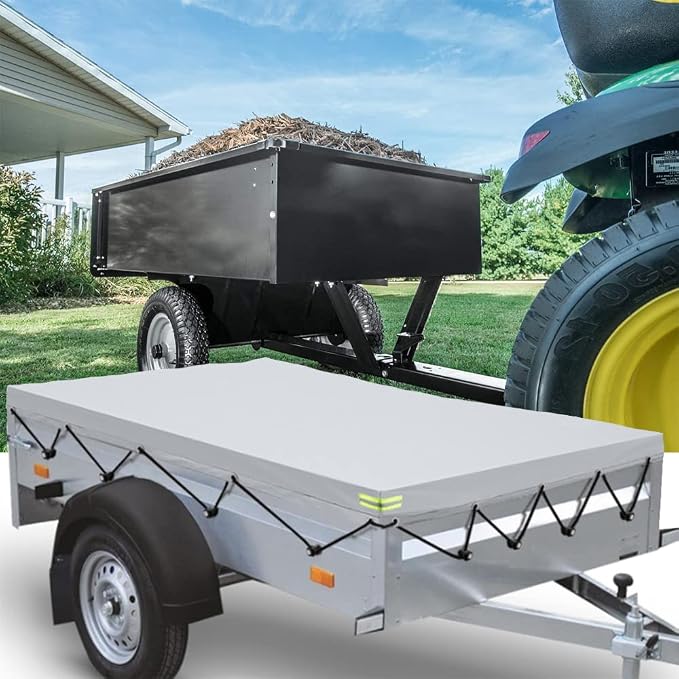 Trailer Cover for Lawn Tractor - Dustproof, Folding Cargo, Silver, 72x48x5in