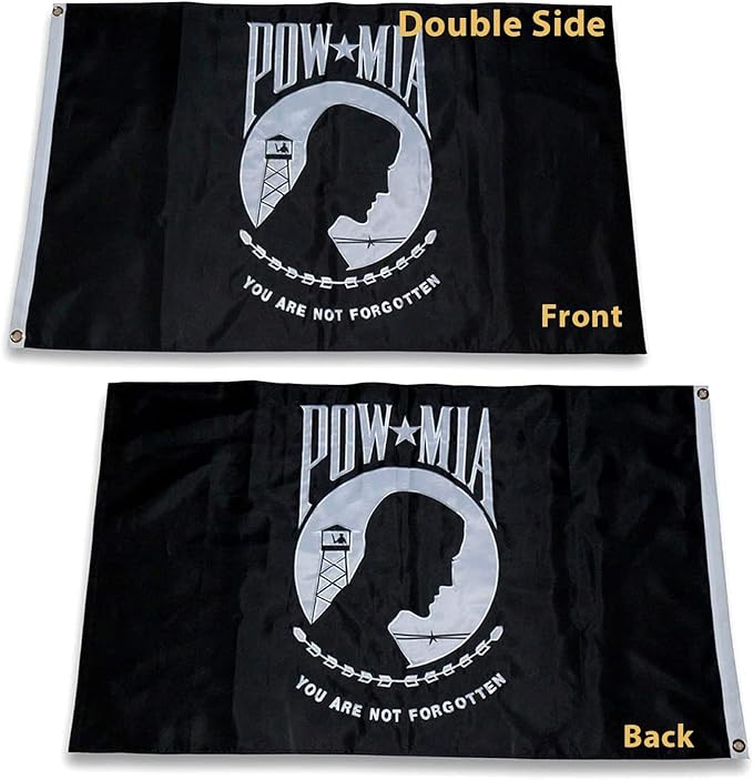 Homissor Pow Mia Flag Embroidered 5x8 Outdoor - Heavy Duty Double Sided You are Not Forgotten War Flags 300D Military Pow Flags for Outside