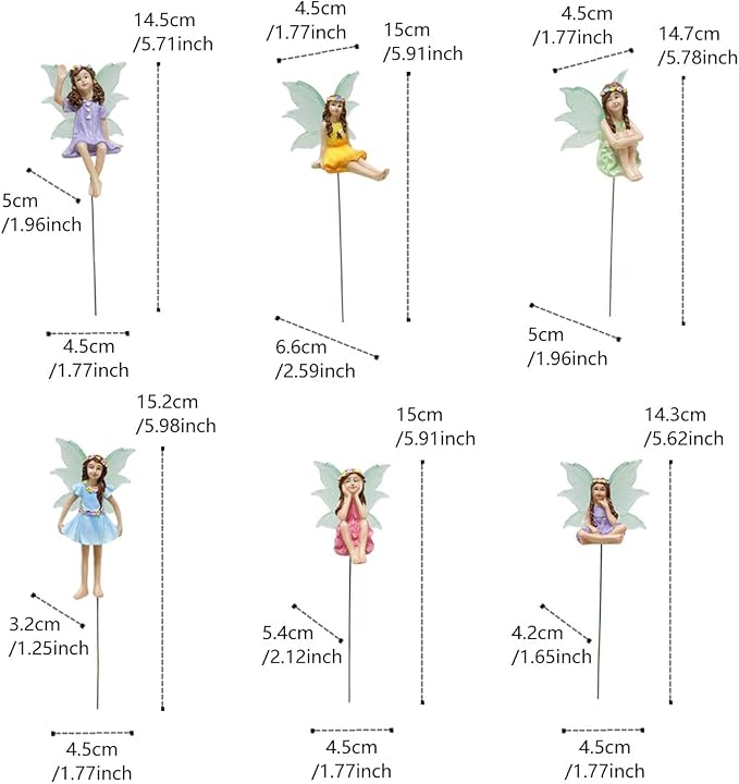 6PCS Fairy Garden Decor Fairies, Glow in The Dark Yard Sculpture Lawn Ornament Mini Garden Art Outdoor Decor Accessories (6 Fairies)