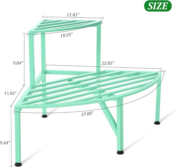 Dipion Corner Plant Stand Outdoor Metal,2 Tier Heavy Duty Ladder Plant Shelf Indoor for Multiple Plants,37.08" L x 22.83" W x 20.07" H,Mint Green
