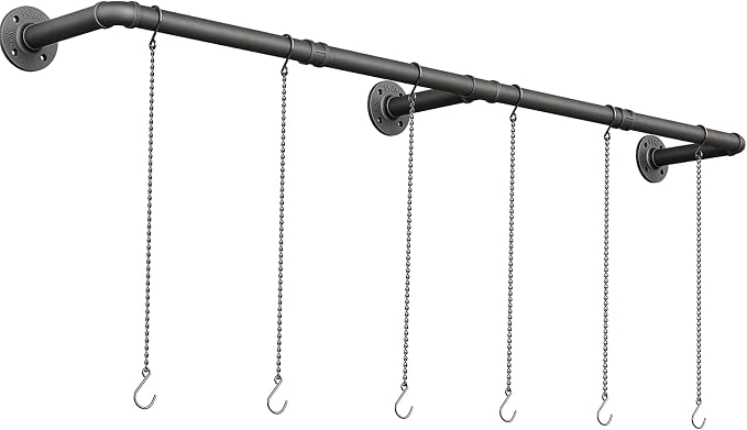 SOFITORG 65.7" Metal Plant Hanging Rod with 6 Chains, Pots Not Included | Wall Plant Hanging Bar, Durable Hanging planter holder for Window Ceiling, Easy Assembly, All Hardware Included, Black