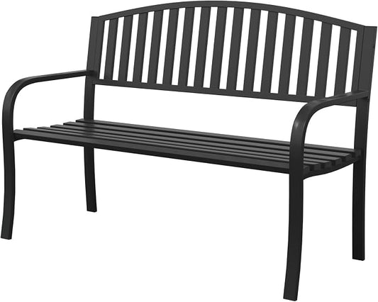 Outdoor Bench Garden Bench, 50" Anti-Rust Patio Bench Clearance, Iron Metal Frame Outdoor Benches Weatherproof for Front Porch, Yard, Lawn, Deck
