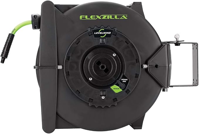 Flexzilla Levelwind Retractable Air Hose Reel, 3/8 in. x 75 ft., Heavy Duty, Lightweight, Hybrid, ZillaGreen - L8306FZ