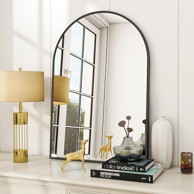 Arched Wall Mirror, 24 x 36 inch Arch Bathroom Mirror Black | Wall Mounted Vanity Mirror with Arch Metal Frame, Modern Bathroom Vanity Mirror for Bedroom, Living Room, Hanging or Leaning