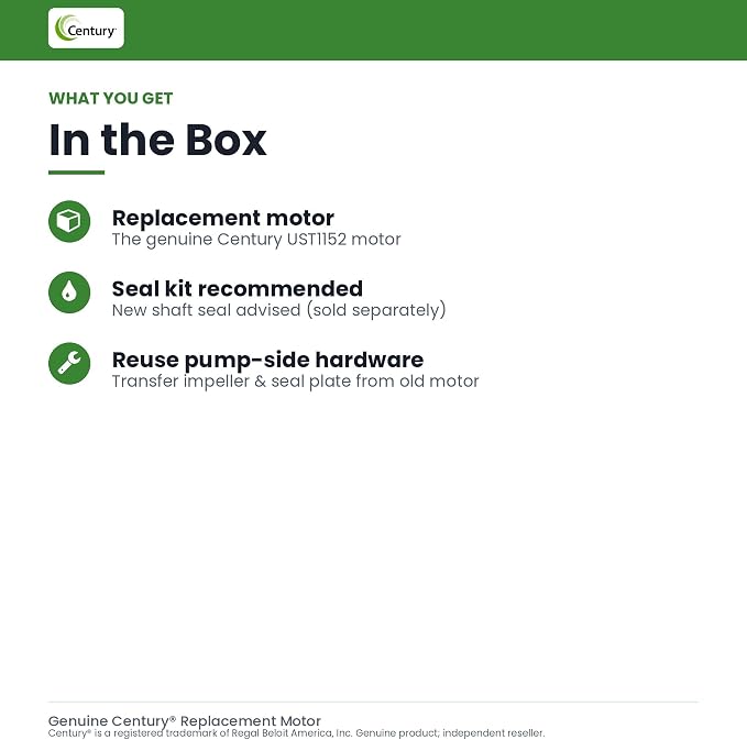 Century Electric UST1152 1 1/2-Horsepower Up-Rated Round Flange Replacement Motor (Formerly A.O. Smith) | 1.5 HP up-rated round flange replacement motor by Century, formerly sold under the AO Smith brand