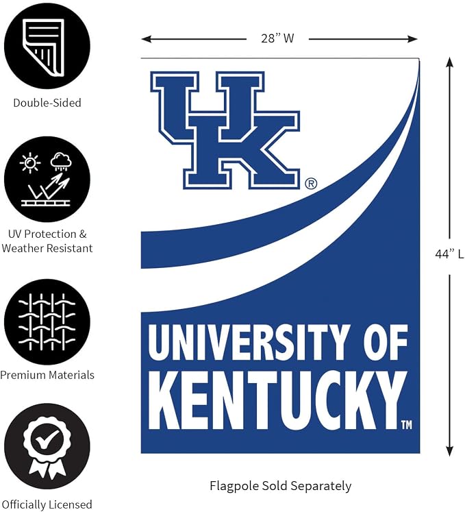 Team Sports America NCAA University of Kentucky House Flag, 28 x 44, Double Sided Garden Flags for Outside, Outdoor College Flags & Banners for Gardens Patio, Indoor Wall Decor Flag for Room