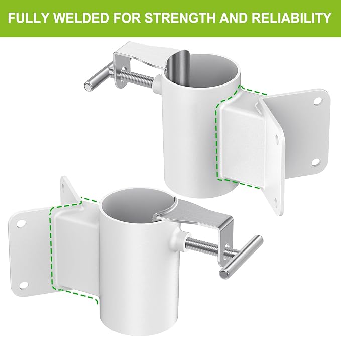 Heavy Duty Deck Railing Umbrella Holder, Patio Umbrella Stand for 1-2 Inch Poles, Space-Saving Design, Secure & Sturdy Corner Mount for Deck Railing, Balcony, Outdoor Courtyard, White