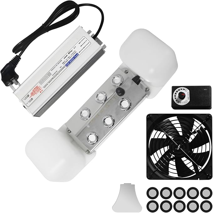 Ultrasonic Mist Maker 6 Head Mist Maker Fogger 5000ml/H Ultrasonic Mister Fogger 200W Atomizer Pond Fogger IP67 Waterproof Fog Mist Machine with Fan for Garden Rockery Halloween Decor (6 Heads+Fan)