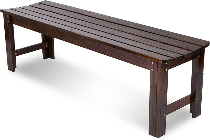 Shine Company Outdoor Wooden Backless Patio Garden Bench, 5 Ft, Burnt Brown