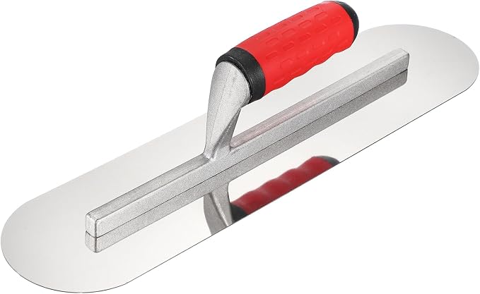 HARFINGTON Double Round Drywall Trowel 16" x 4", 402 Stainless Steel Concrete Finishing Trowel Art Paint Plastering Hand Tools with TPE Grip, for Concrete Cement, Silver
